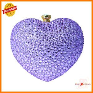 Rhinestone Evening Clutch with Detachable Chain, Heart Shape Mini Purse